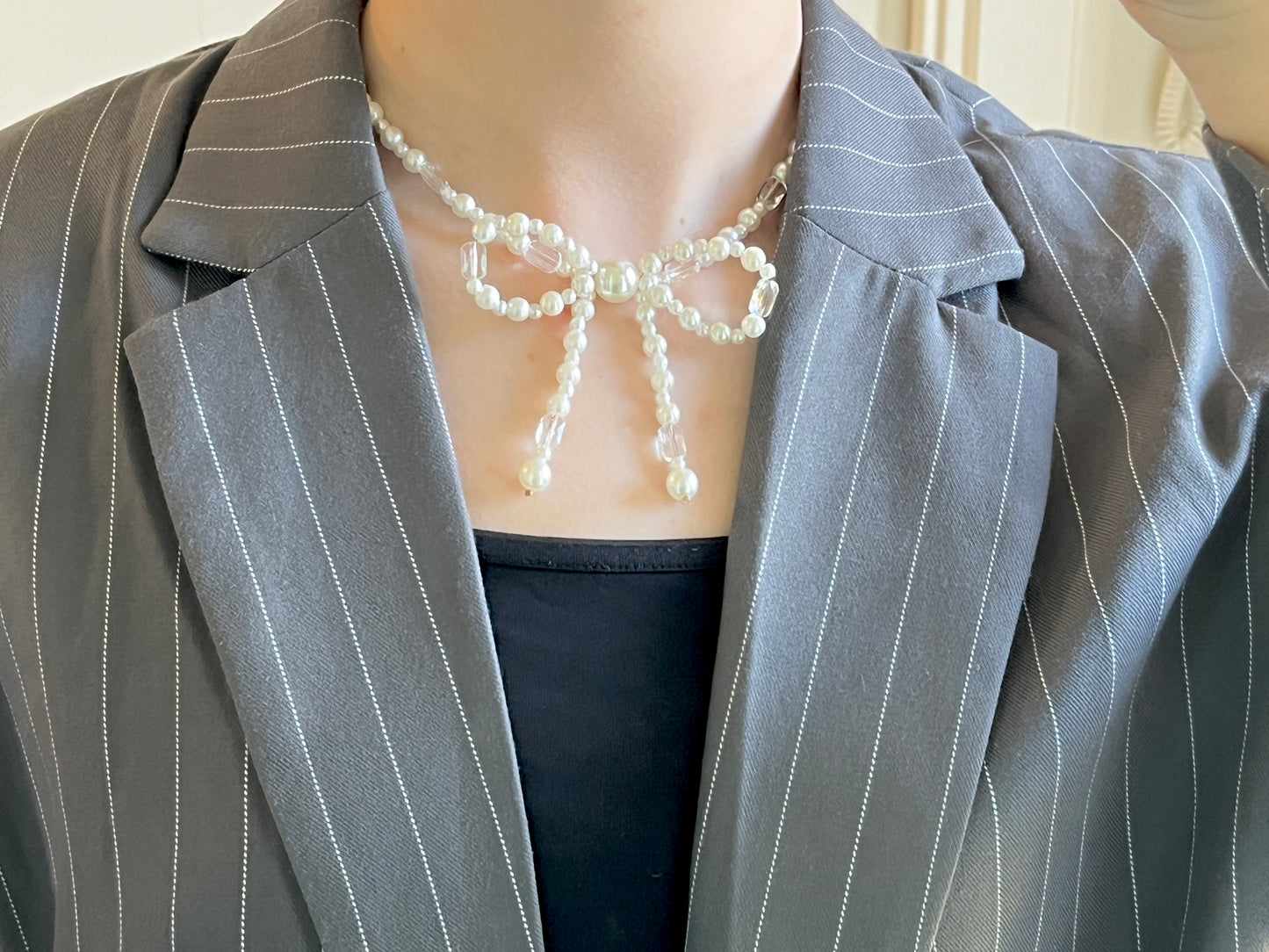 White Bow Crystal halskæde