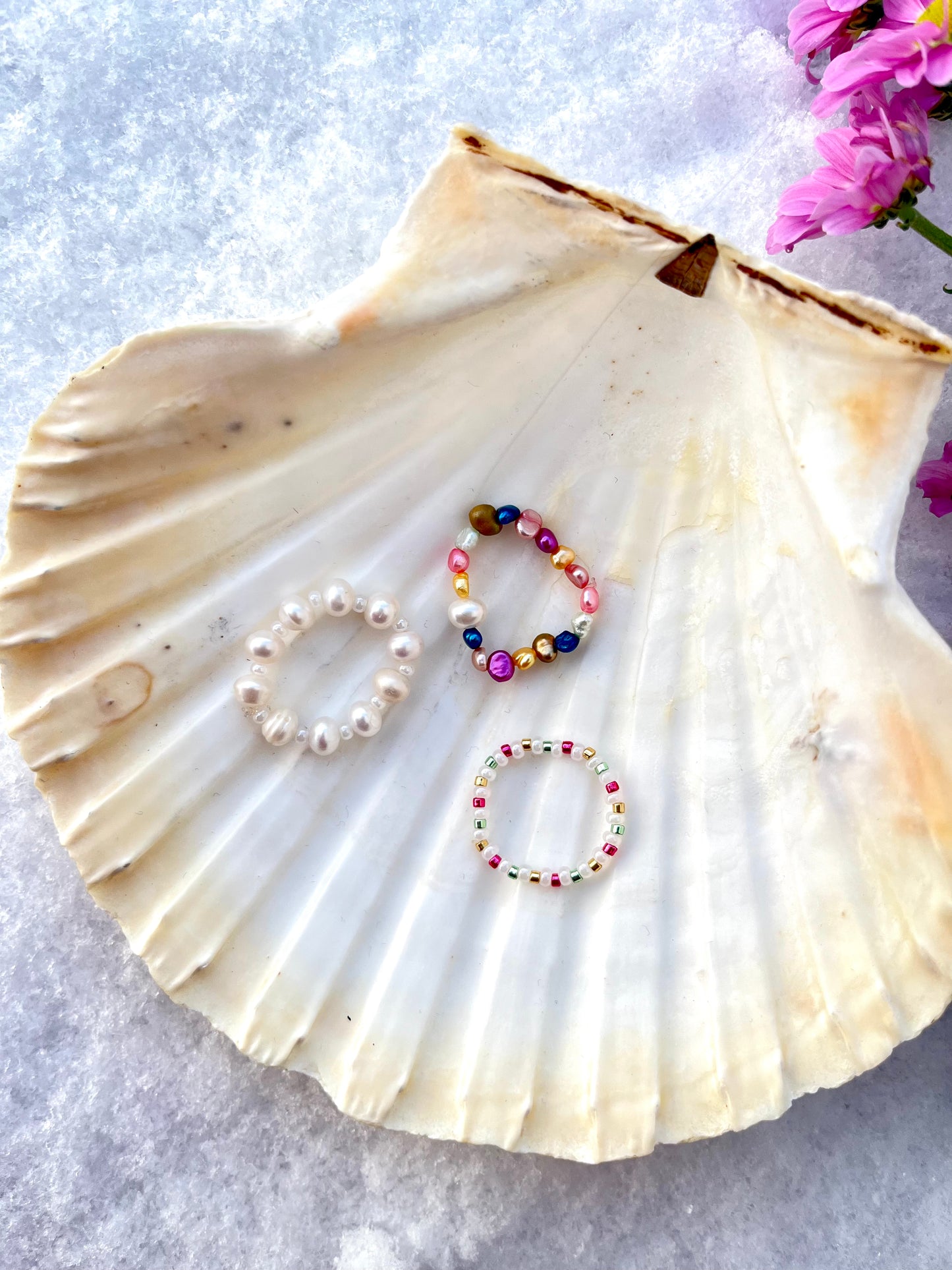 Freshwater Rings, Håndlavet perleringe med ferskvandsperler - Forside, zoom